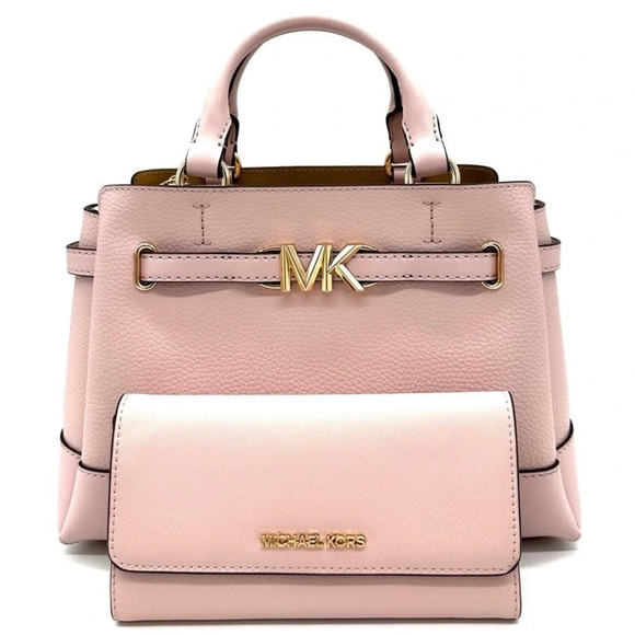 Michael Kors Reed Small Satchel Crossbody Bag & Large Trifold Wallet Light Pink - Picture 1 of 16